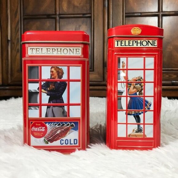 Set of 2 Vintage Coca-Cola Phone Booth Tin + Churchill's Phone Kiosk Money Box - Picture 3 of 8